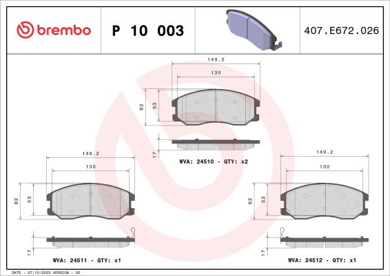 A.B.S. P 10 003 BREMBO Bremsbelagsatz, Scheibenbremse